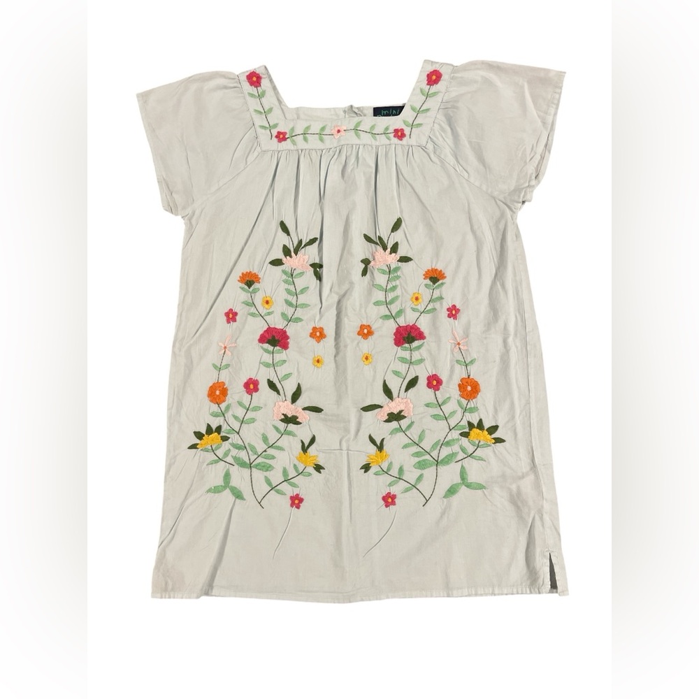 Mini Boden Light Blue Tunic with Pink Floral Embroidery